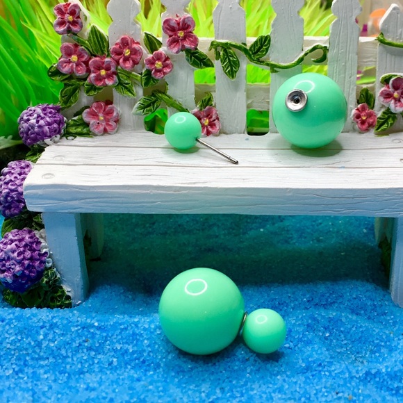 Minty Green Candy Double Stud Earrings - Picture 6 of 7